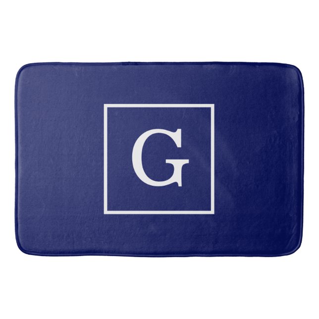 Tapis De Bain Monogram initial de la Navy Blue White Framed (Devant)