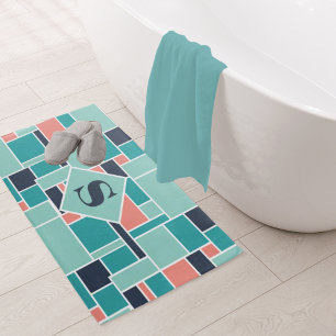 Tapis De Bain Monogram Mint Corail vert Art géométrique