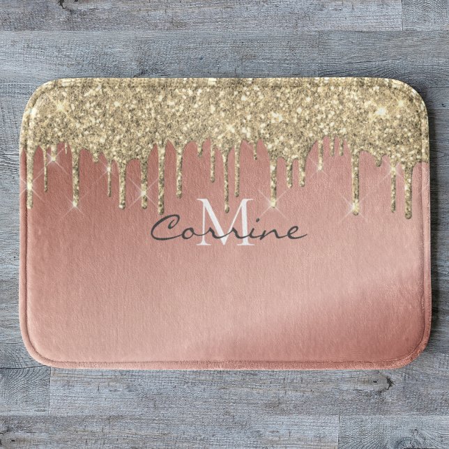 Tapis De Bain Monogramme 14K Métallique + Rose Parties scintilla (Créateur téléchargé)