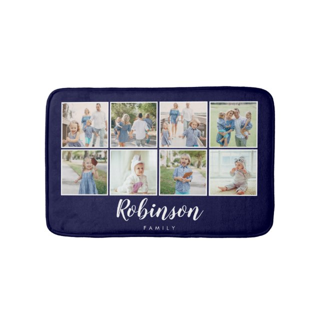 Tapis De Bain Monogramme 8 Collage de la famille de photos Navy  (Devant)