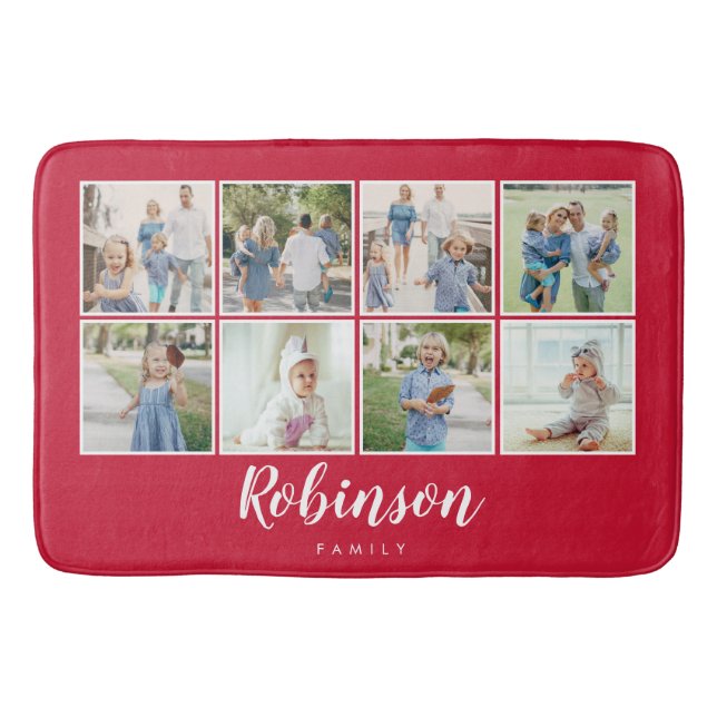Tapis De Bain Monogramme 8 Photos Famille Rouge (Devant)