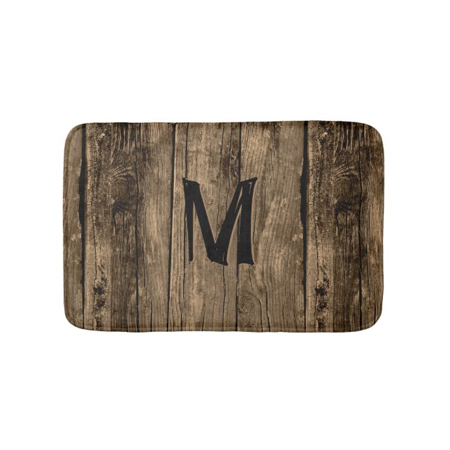 Tapis de bain monogrammé à l'aspect bois rustique (Devant)
