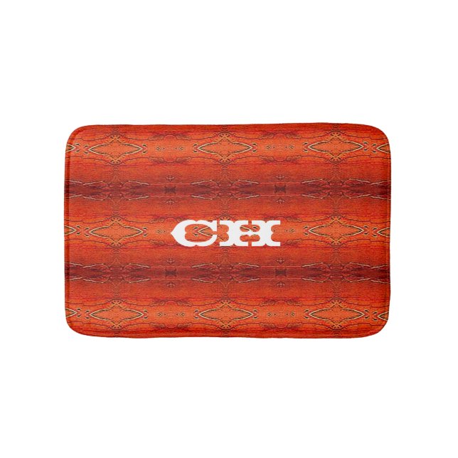 Tapis De Bain Monogramme à motif rayé aztèque orange rustique (Devant)