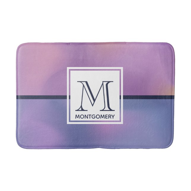 Tapis De Bain Monogramme Abstrait moderne violet et rose (Devant)