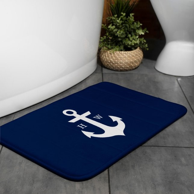 Tapis De Bain Monogramme Ancre bleu marine (Créateur téléchargé)