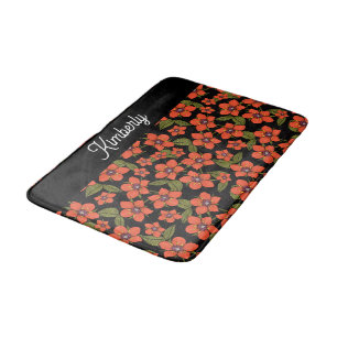 Tapis De Bain Monogramme aquarelle florale rouge