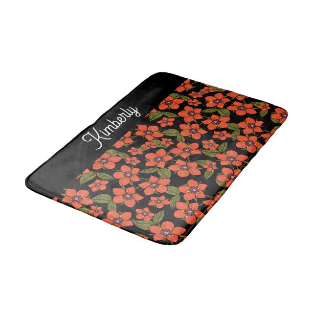 Tapis De Bain Monogramme aquarelle florale rouge (Angle)