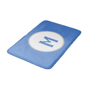 Tapis De Bain Monogramme Argent Bleu Blanc
