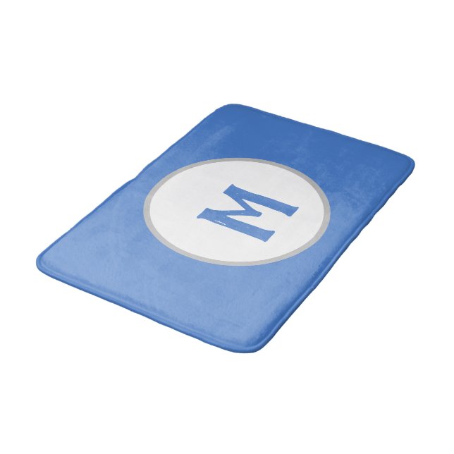 Tapis De Bain Monogramme Argent Bleu Blanc (Angle)