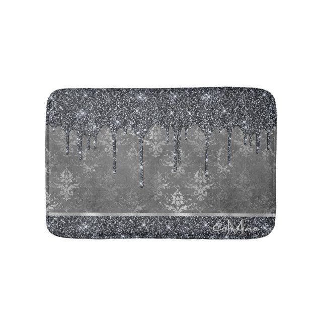 Tapis De Bain Monogramme Argent Parties scintillant noire en mét (Devant)