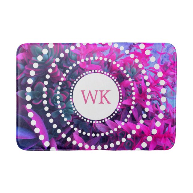 Tapis De Bain Monogramme art succulent assez rose et pourpre (Devant)
