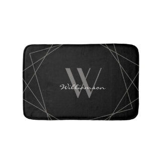 Tapis De Bain Monogramme blanc élégant et gris noir moderne