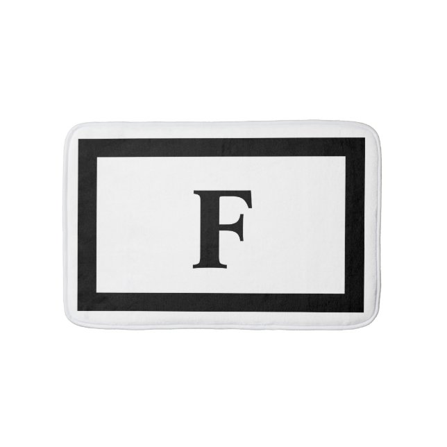 Tapis De Bain Monogramme blanc et noir moderne (Devant)