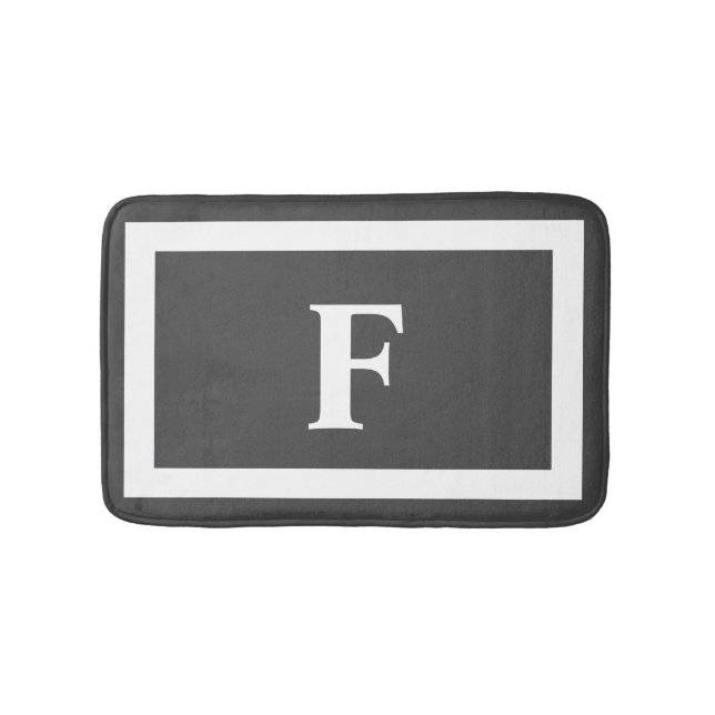 Tapis De Bain Monogramme blanc gris simple moderne (Devant)