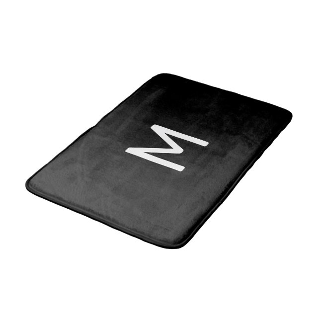 Tapis De Bain Monogramme blanc minimal sur noir (Angle)