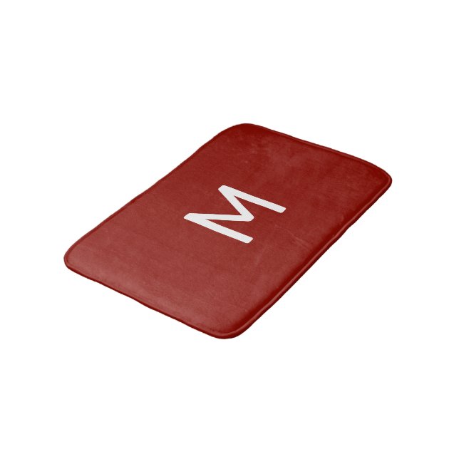 Tapis De Bain Monogramme blanc minimal sur rouge (Angle)
