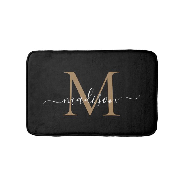 Tapis De Bain Monogramme blanc or noir moderne Élégant (Devant)