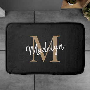 Tapis De Bain Monogramme blanc or noir moderne Élégant