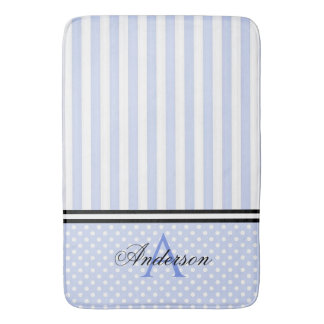 Tapis De Bain Monogramme Bleu Blancs