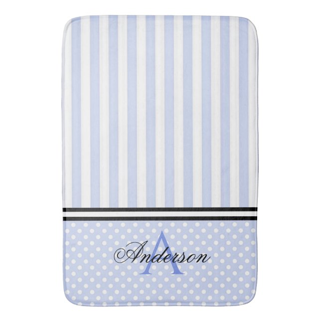 Tapis De Bain Monogramme Bleu Blancs (devant Vertical)
