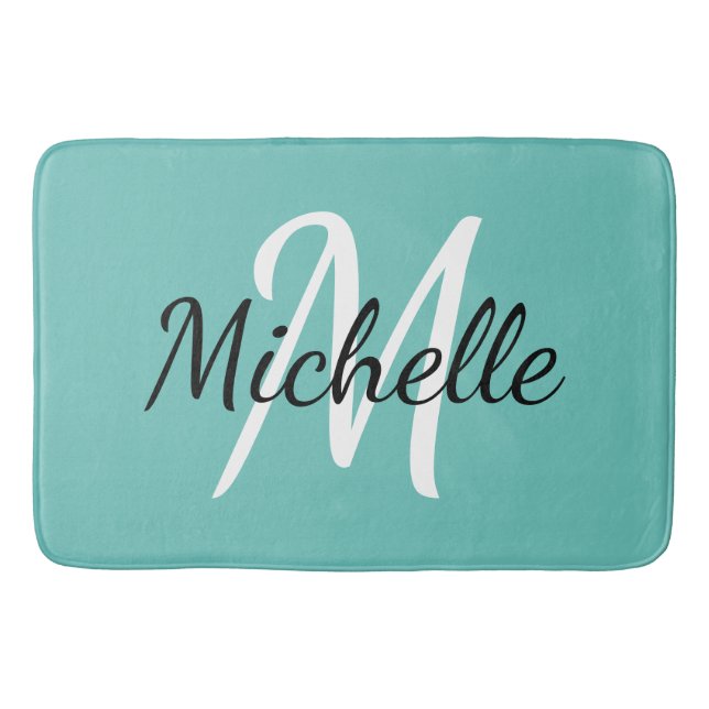 Tapis De Bain Monogramme bleu clair Ajouter Votre Nom Simple ten (Devant)