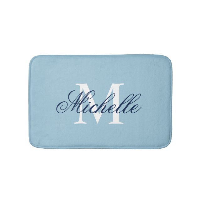 Tapis de bain monogrammé bleu clair | décoration d (Devant)