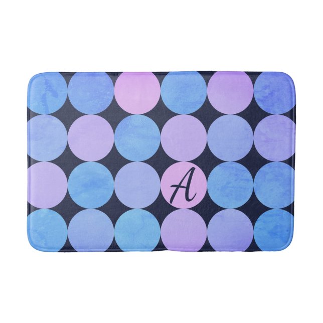 Tapis De Bain Monogramme bleu pourpre et rose des cercles (Devant)