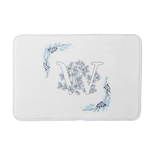 Tapis De Bain Monogramme bleu "W" initial Flore calme