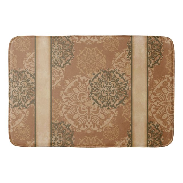 Tapis De Bain Monogramme Boho foncé rouille Mandalas (Devant)