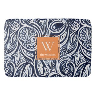 Tapis De Bain Monogramme botanique Abstrait de rouille de la mar