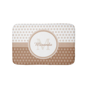 Tapis De Bain Monogramme Brown et blanc de mod de pois avec le