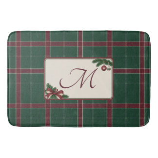 Tapis De Bain Monogramme carreau Noël héritage pin vert vin