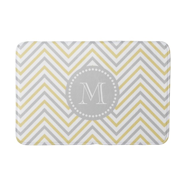 Tapis De Bain Monogramme Chevron Gris Et Or Mat De Bain Moderne (Devant)