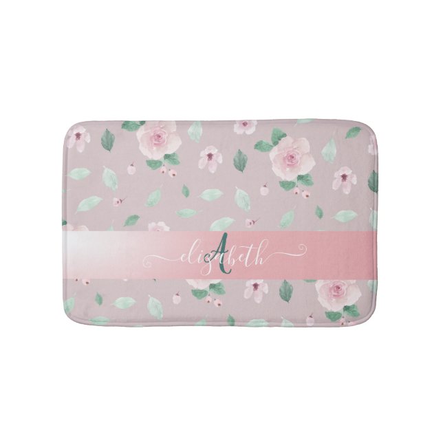 Tapis De Bain Monogramme Chic Fleurs Aquarelles (Devant)
