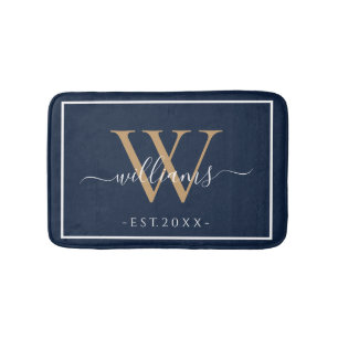 Tapis De Bain Monogramme Chic Noms de Script Doré Date de Mariag