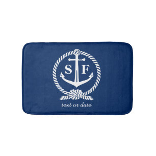 Tapis De Bain Monogramme classique Ancre bleu marine Bateau de p