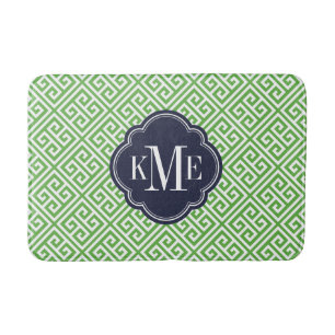 Tapis De Bain Monogramme clé grecque Green et Navy
