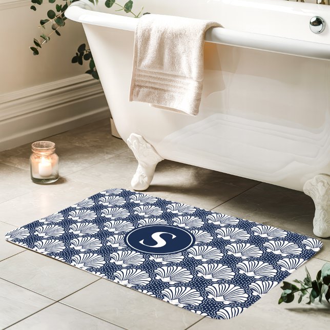 Tapis De Bain Monogramme côtier de la Marine et du Coquillages b (Créateur téléchargé)