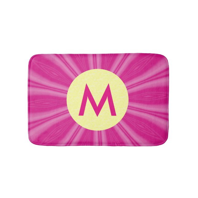 Tapis De Bain Monogramme coup de soleil jaune cercle rose chaud  (Devant)