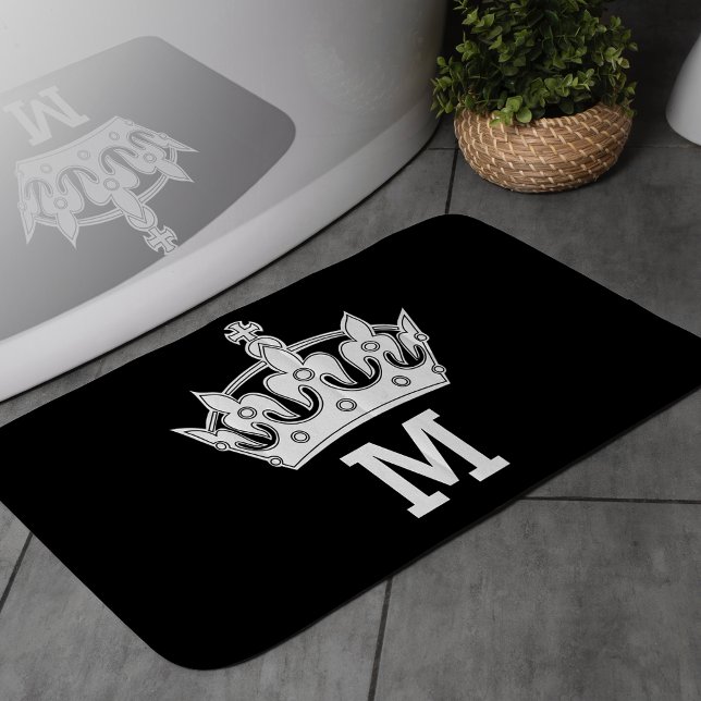 Tapis De Bain Monogramme Couronne Blanche Personnalisé (Créateur téléchargé)
