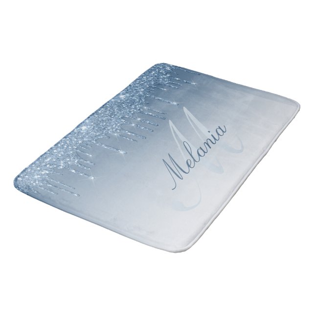 Tapis De Bain monogramme de bain bleu parties scintillant (Angle)