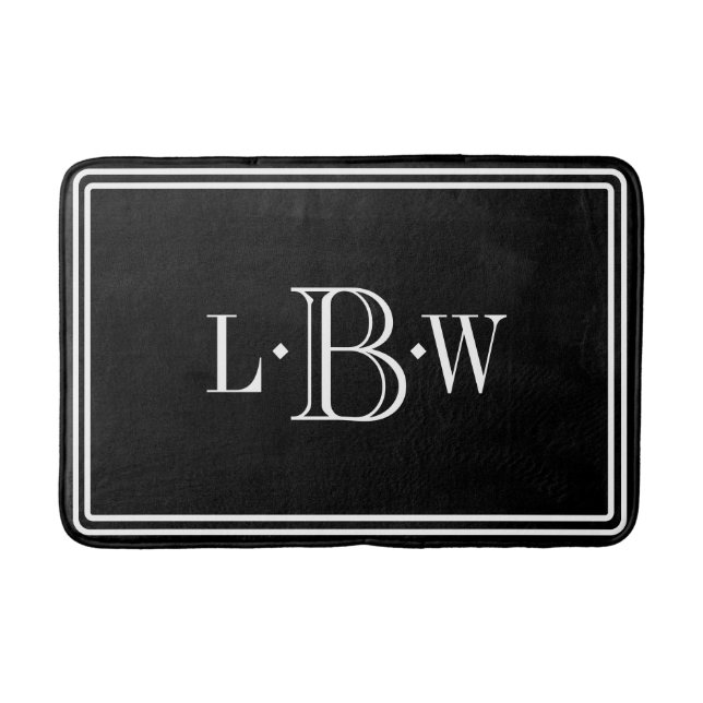 Tapis De Bain Monogramme de bordure noire et blanche classique (Devant)