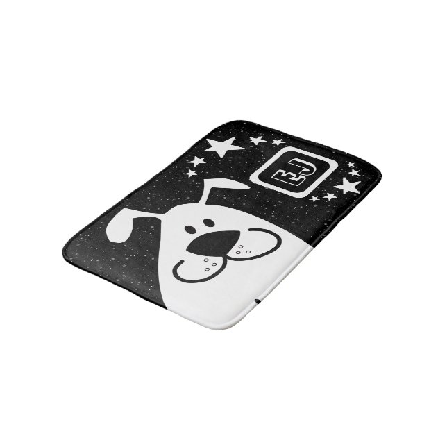 Tapis De Bain Monogramme de chien de caricature mignon (Angle)