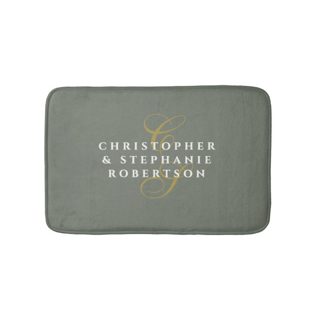Tapis De Bain Monogramme de couple gris olive or blanc minimalis (Devant)