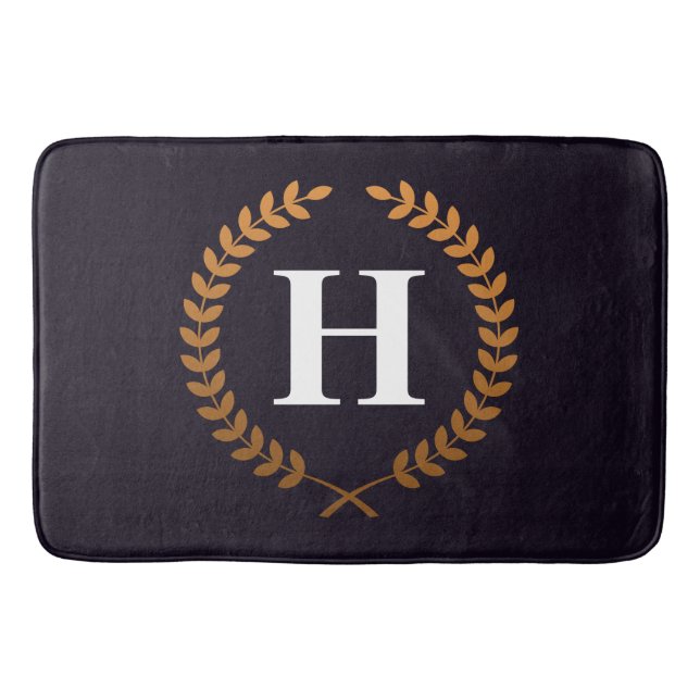 Tapis De Bain Monogramme de couronne de laurier d'or (Devant)