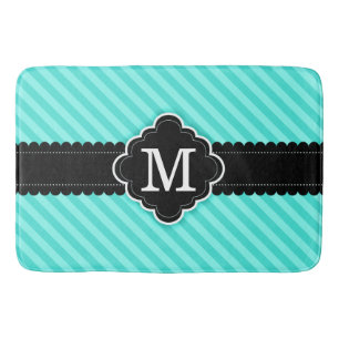 Tapis De Bain Monogramme de coutume de noir de motif de rayures