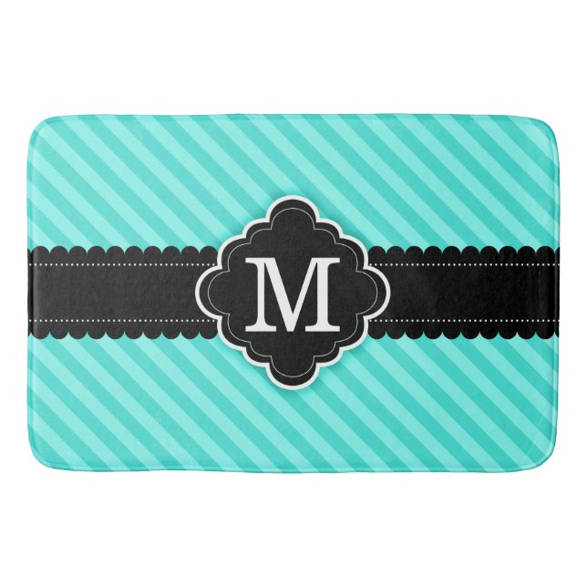 Tapis De Bain Monogramme de coutume de noir de motif de rayures (Devant)