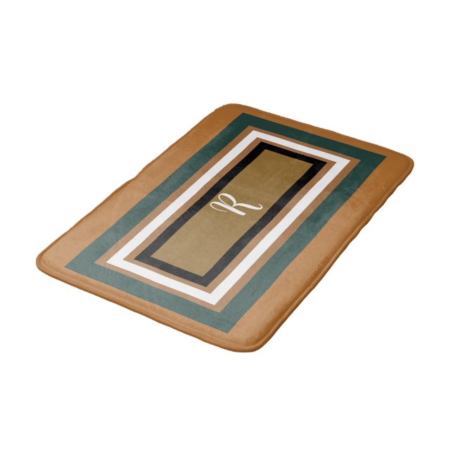 Tapis De Bain Monogramme de cuivre bronze vert géométrique gras (Angle)