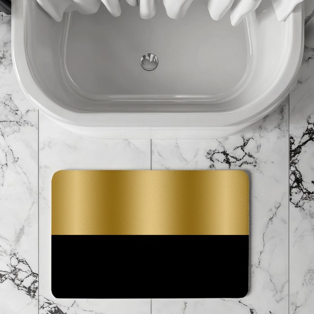 Tapis De Bain Monogramme de design géométrique or et noir (Créateur téléchargé)