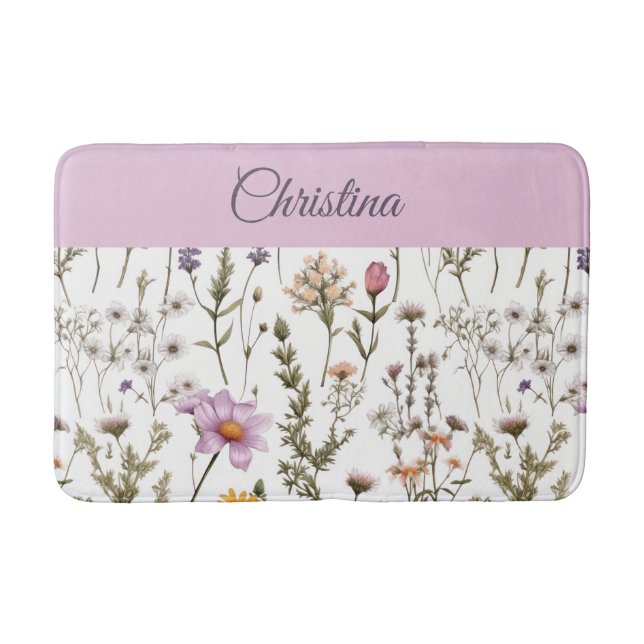 Tapis De Bain Monogramme de fleur sauvage rose violet (Devant)